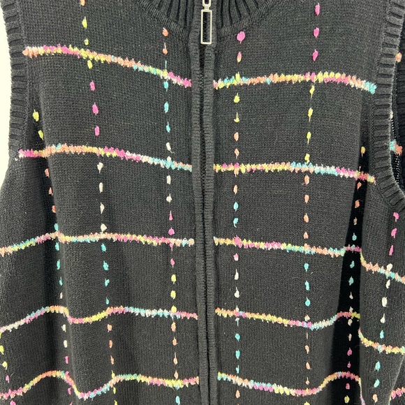 CJ Banks hand embroidered zip up cardigan sweater vest black pastel 2X ramie - Picture 4 of 8